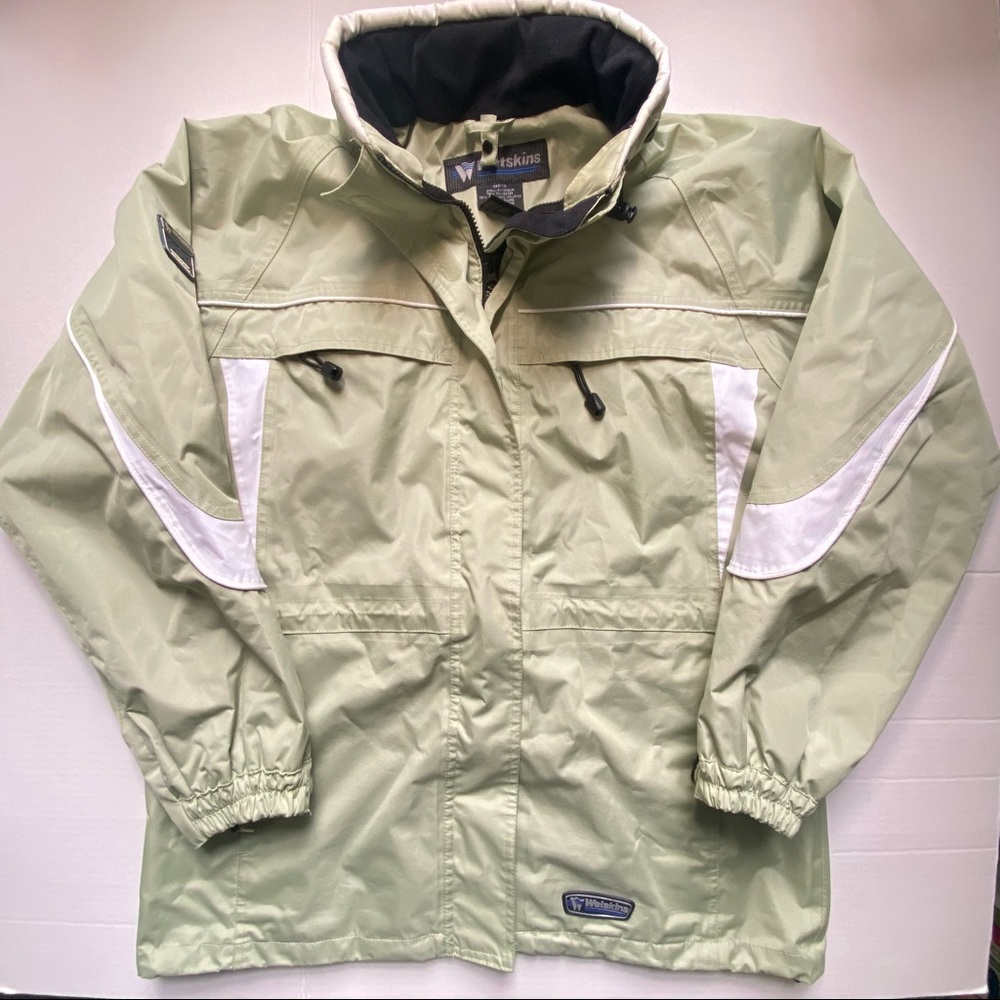 Wetskins Waterproof Jacket Light Green Packable Hood Windbreaker Women Sz Large